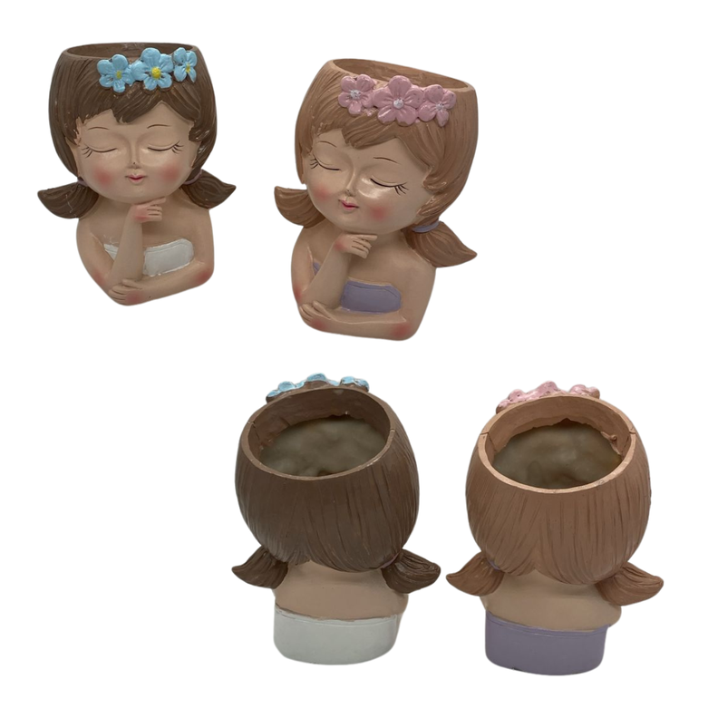 Set 2 Maceteros Decorativos Niña Vintage Con Floresestilo-0