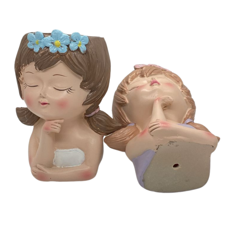 Set 2 Maceteros Decorativos Niña Vintage Con Floresestilo-1