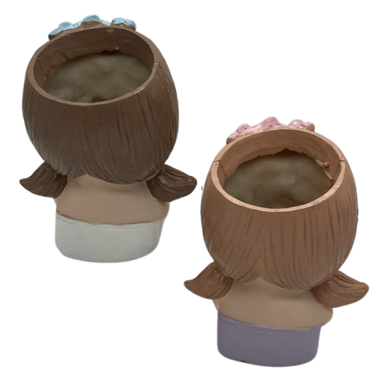 Set 2 Maceteros Decorativos Niña Vintage Con Floresestilo-2