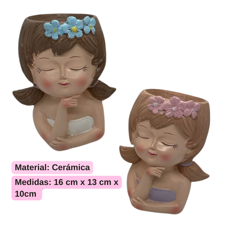 Set 2 Maceteros Decorativos Niña Vintage Con Floresestilo-3