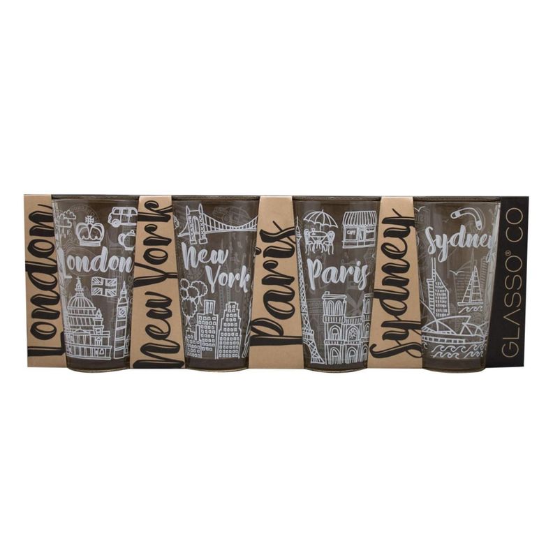 Vaso Vidrio 475ml Ciudades - Vasos para el Hogar Pack-1