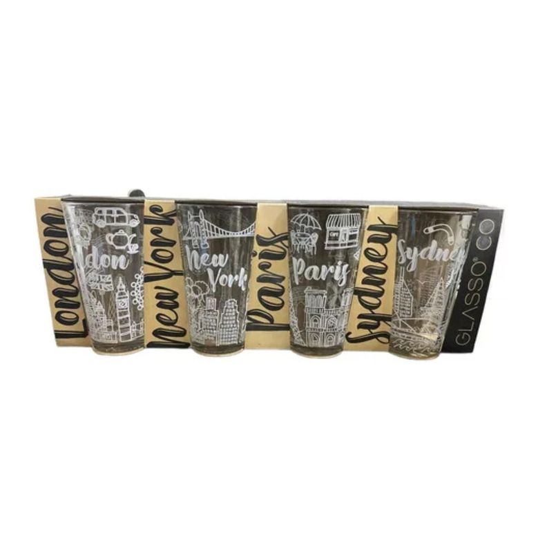 Vaso Vidrio 475ml Ciudades - Vasos para el Hogar Pack-2