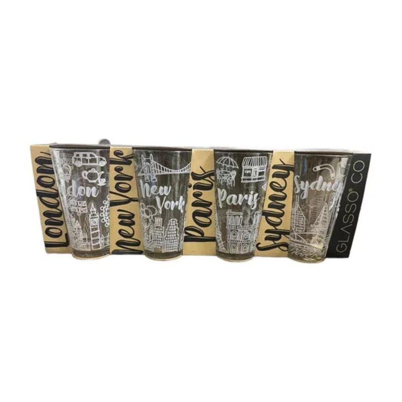 Vaso Vidrio 475ml Ciudades - Vasos para el Hogar Pack-3