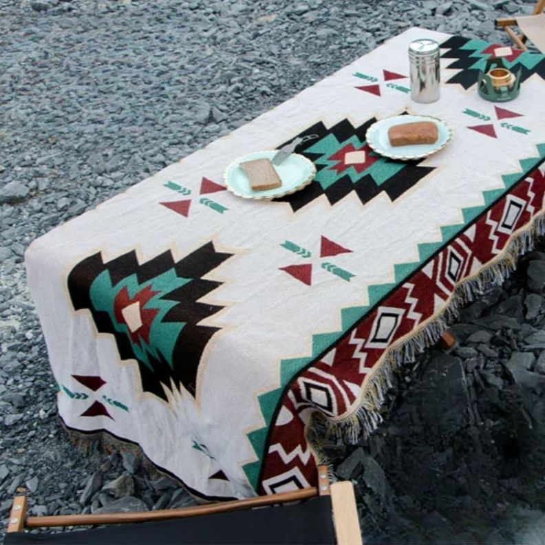 Manta Picnic Camping Genero Con Flecos Diseño Tejido-2