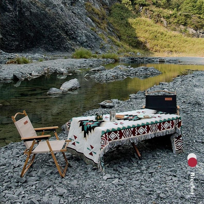 Manta Picnic Camping Genero Con Flecos Diseño Tejido-3