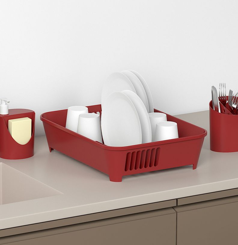 Escurridor De Platos Línea Basic Coza Rojo Bold-1