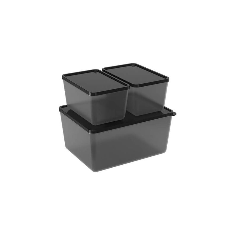 Juego De Contenedores De Plástico ( 600 Ml, 600 Ml, 2,20 L) Basic Coza Negro-0