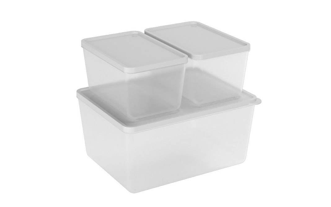 Juego De Contenedores De Plástico ( 600 Ml, 600 Ml, 2,20 L) Basic Coza Blanco-0