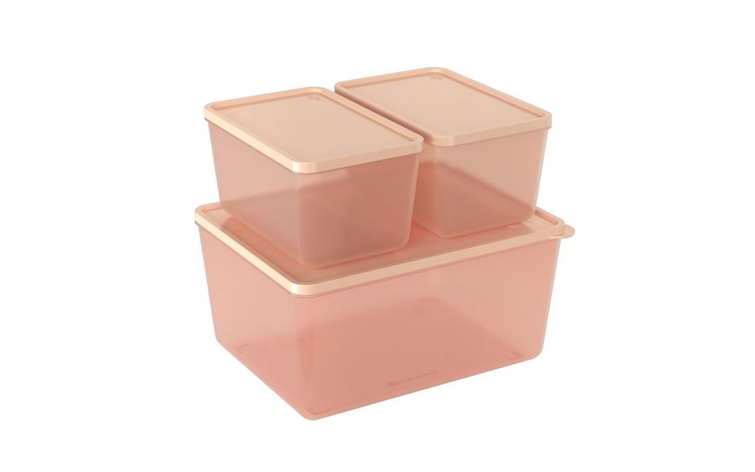 Juego De Contenedores De Plástico ( 600 Ml, 600 Ml, 2,20 L) Basic Coza Rosa-0