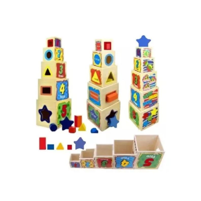 Juguete Didáctico De Madera Torre Cubos Encaje Madera-1