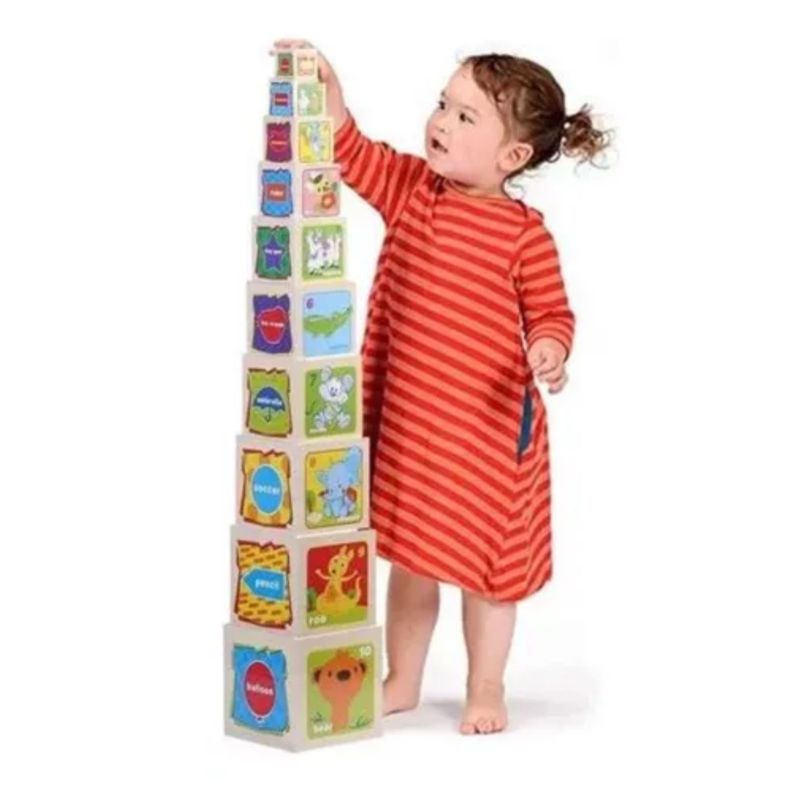Torre Cubos Encaje Madera Juguete Educativo Para Niños-0