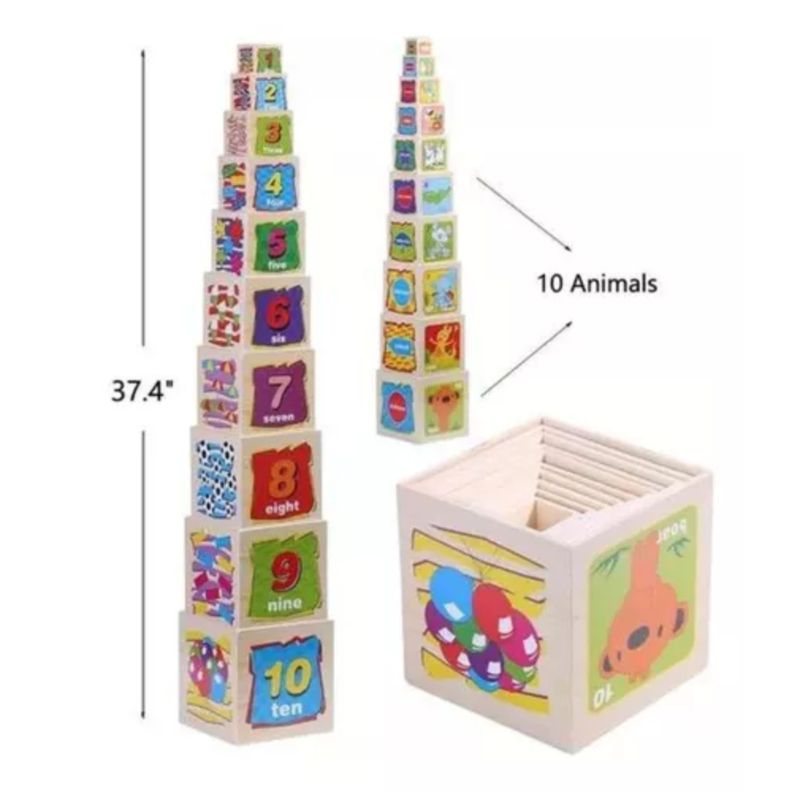 Torre Cubos Encaje Madera Juguete Educativo Para Niños-1