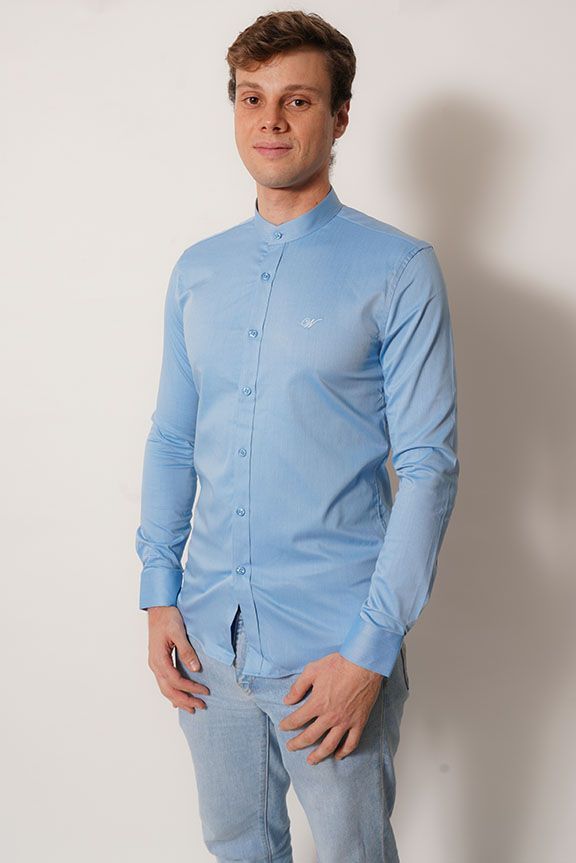 Camisa Celeste cielo manga larga fit-1
