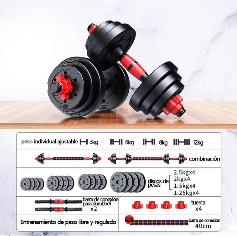 Set Mancuernas Y Barra Unibles 30kg-4