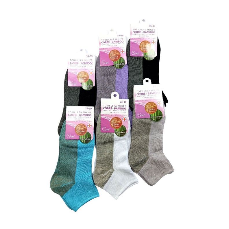 Calcetin Tobillera Mujer Cobre Bambu pack de 6 pares -0