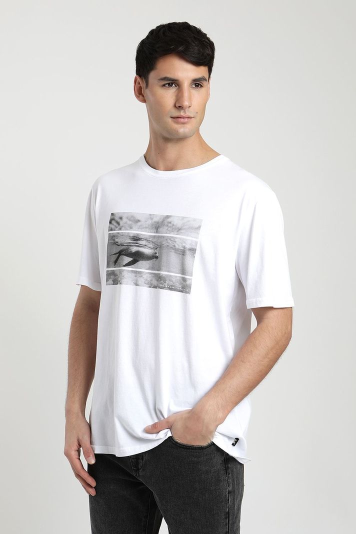 Polera manga corta hombre Foto lobo de mar blanco- -0