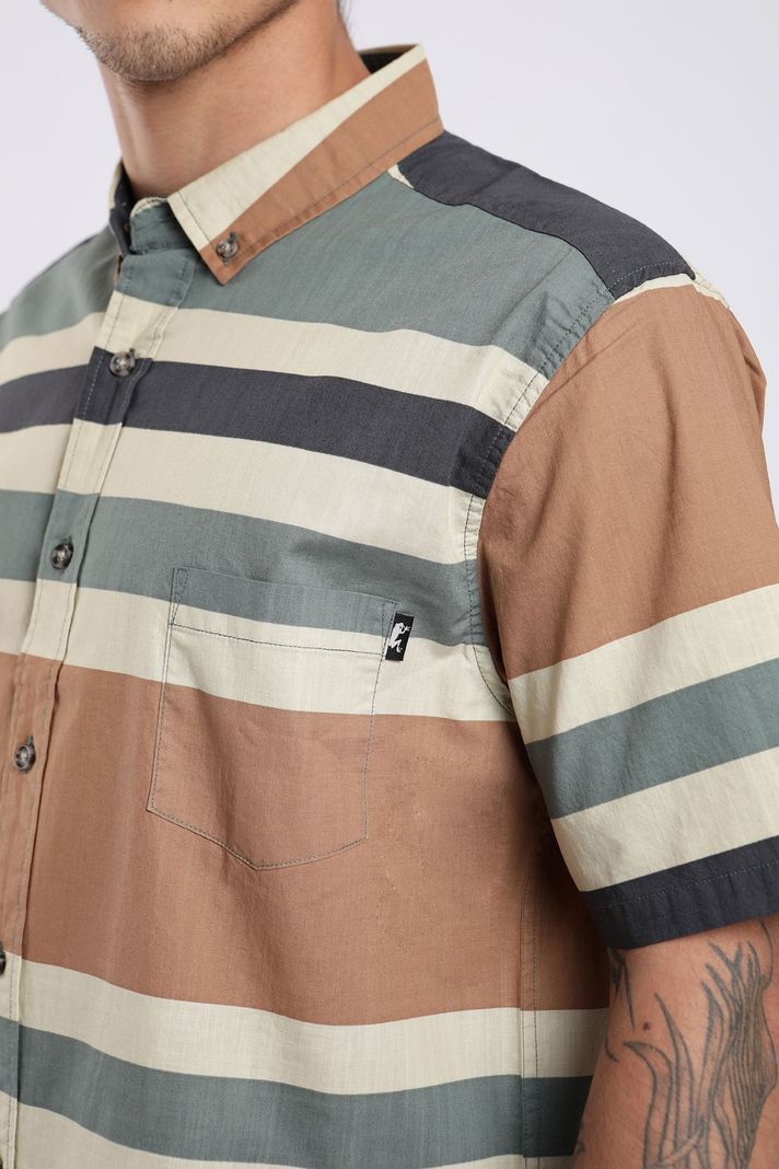 Camisa manga corta Texture hombre Stripes camel  -1