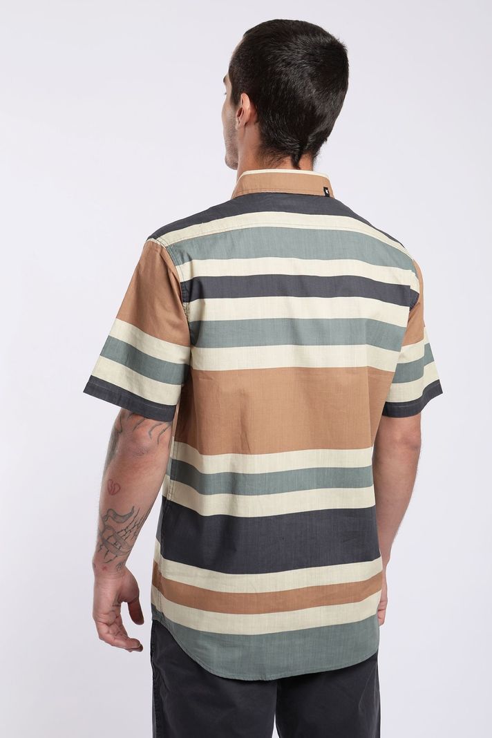 Camisa manga corta Texture hombre Stripes camel  -2