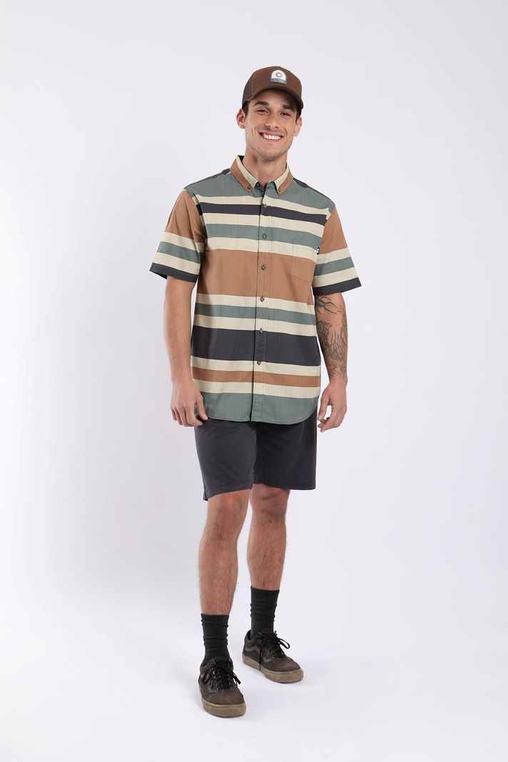 Camisa manga corta Texture hombre Stripes camel  -3