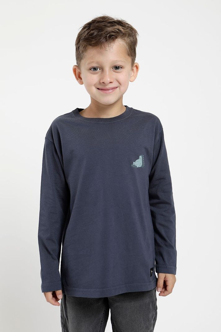 Polera manga larga kids Oso flojo azul -0