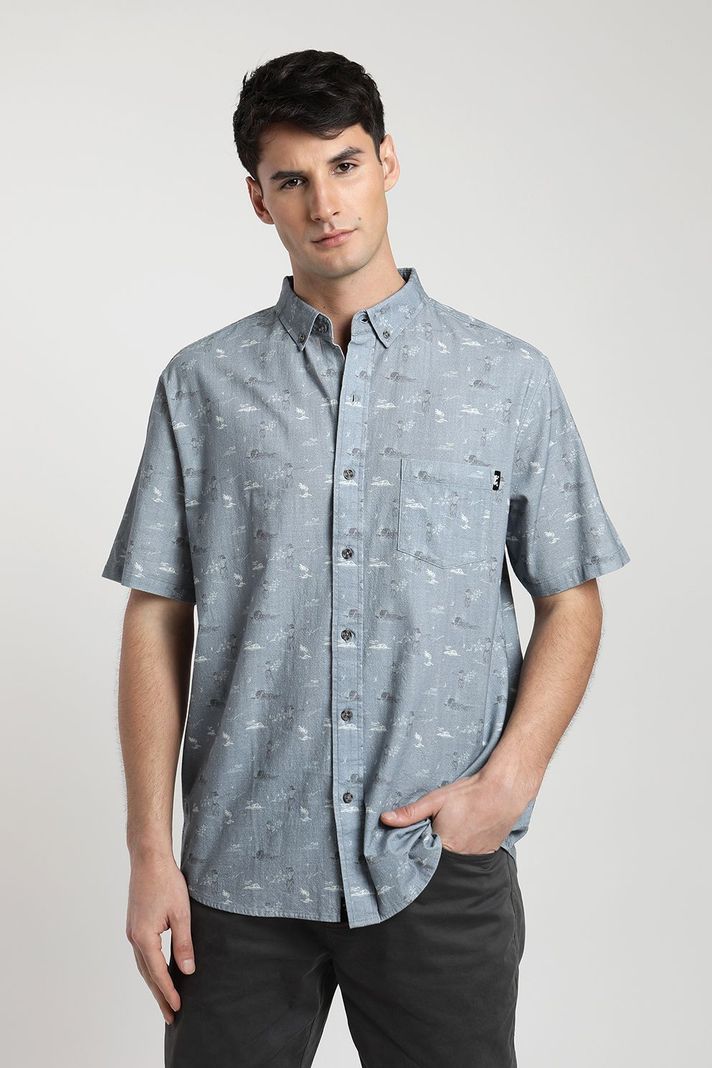 Camisa manga corta Viscosa Luau celeste -0
