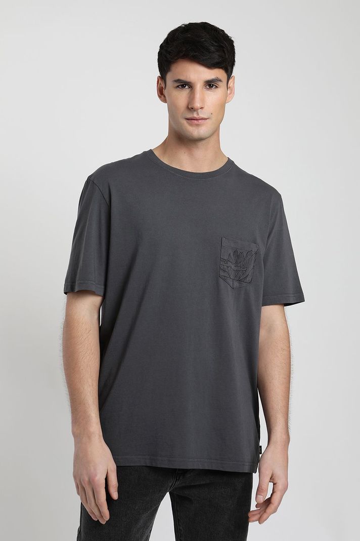 Polera manga corta hombre Bolsillo torres grafito -0