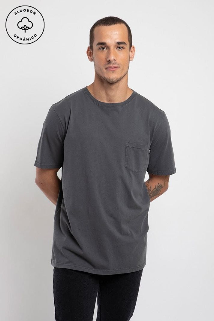 Polera manga corta hombre bolsillo Stitch grafito -0