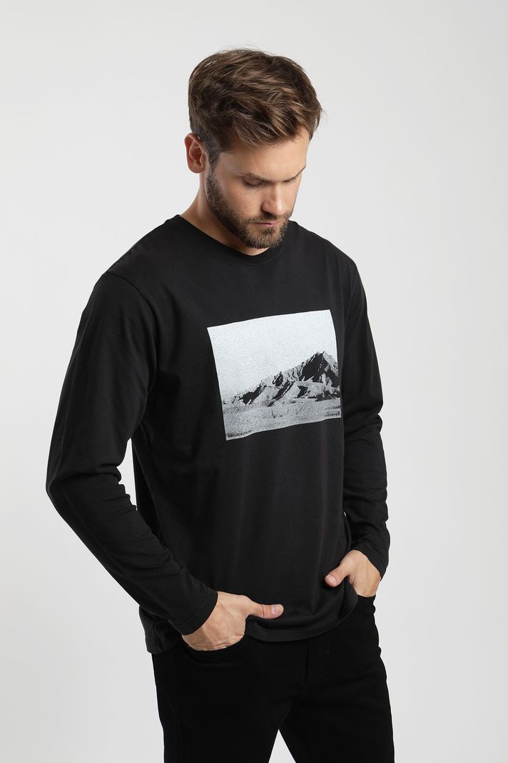 Polera manga larga hombre Foto negro  -0
