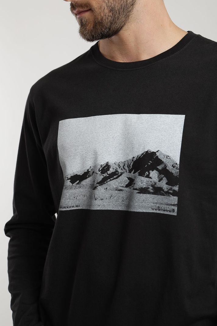 Polera manga larga hombre Foto negro  -2