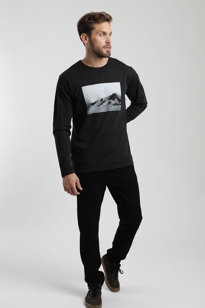 Polera manga larga hombre Foto negro  -3