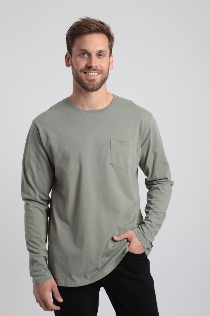 Polera manga larga hombre bolsillo verde -0