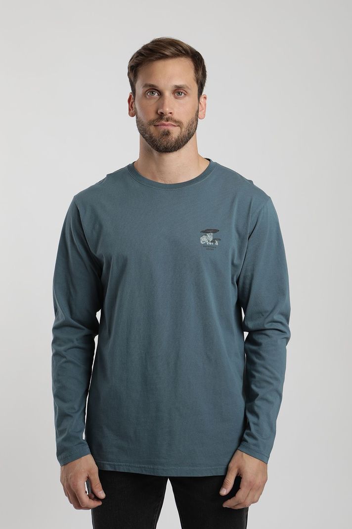 Polera manga larga hombre Bosque nativo azul  -0