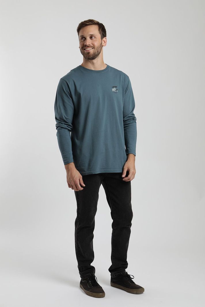 Polera manga larga hombre Bosque nativo azul  -3