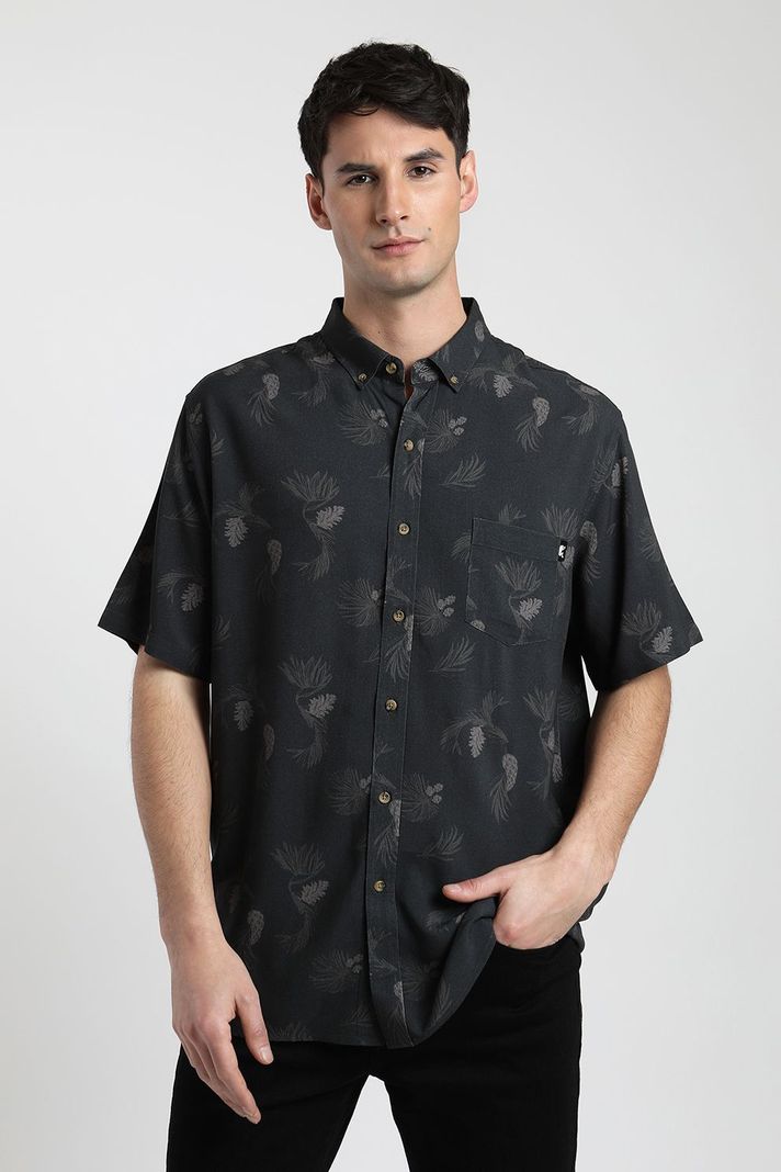 Camisa manga corta Viscosa Piñas negro -0