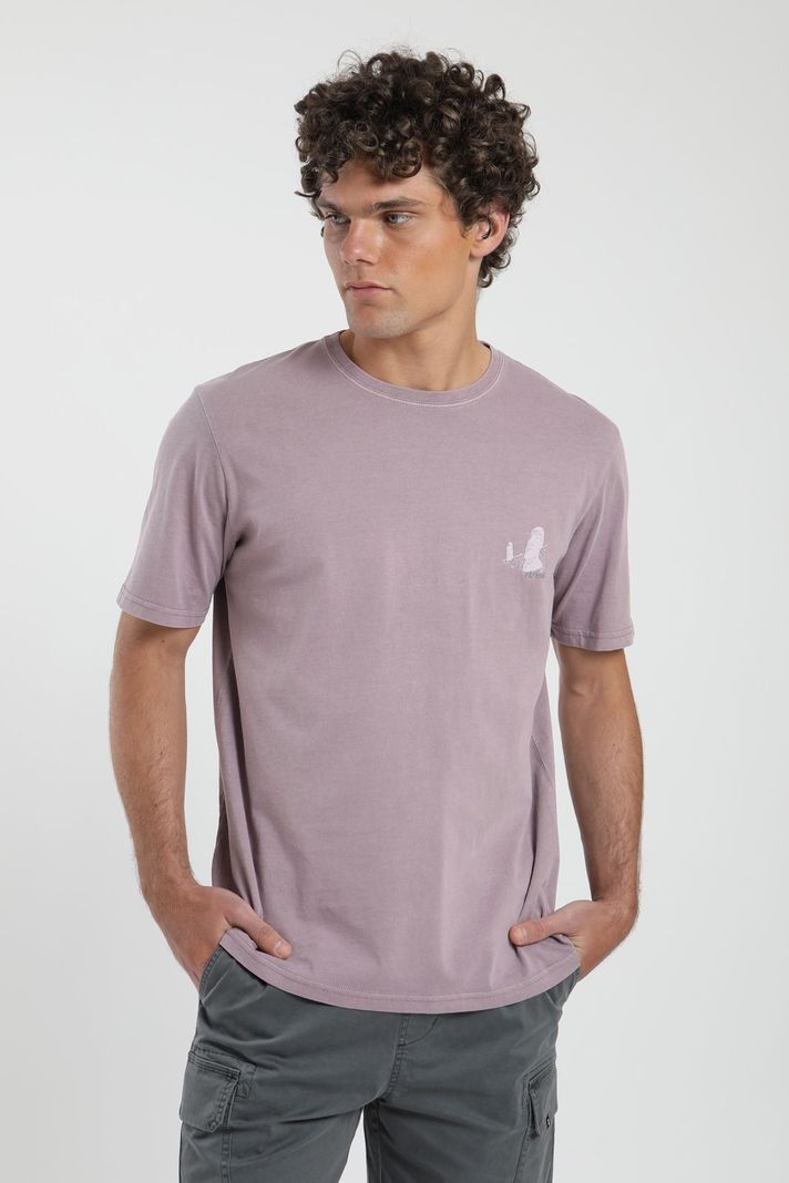 Polera hombre manga corta Moai rosado Algodón orgánico Froens