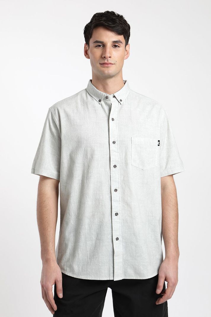 Camisa manga corta Texture Hojas gris -0