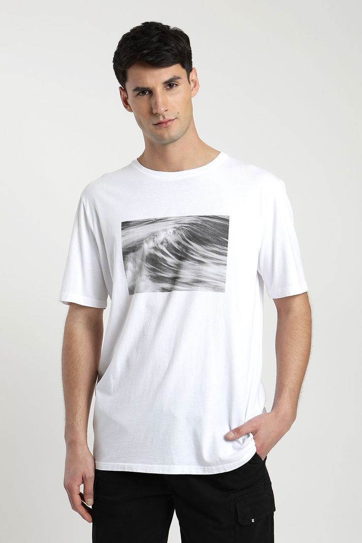 Polera manga corta hombre Foto océano blanco -0