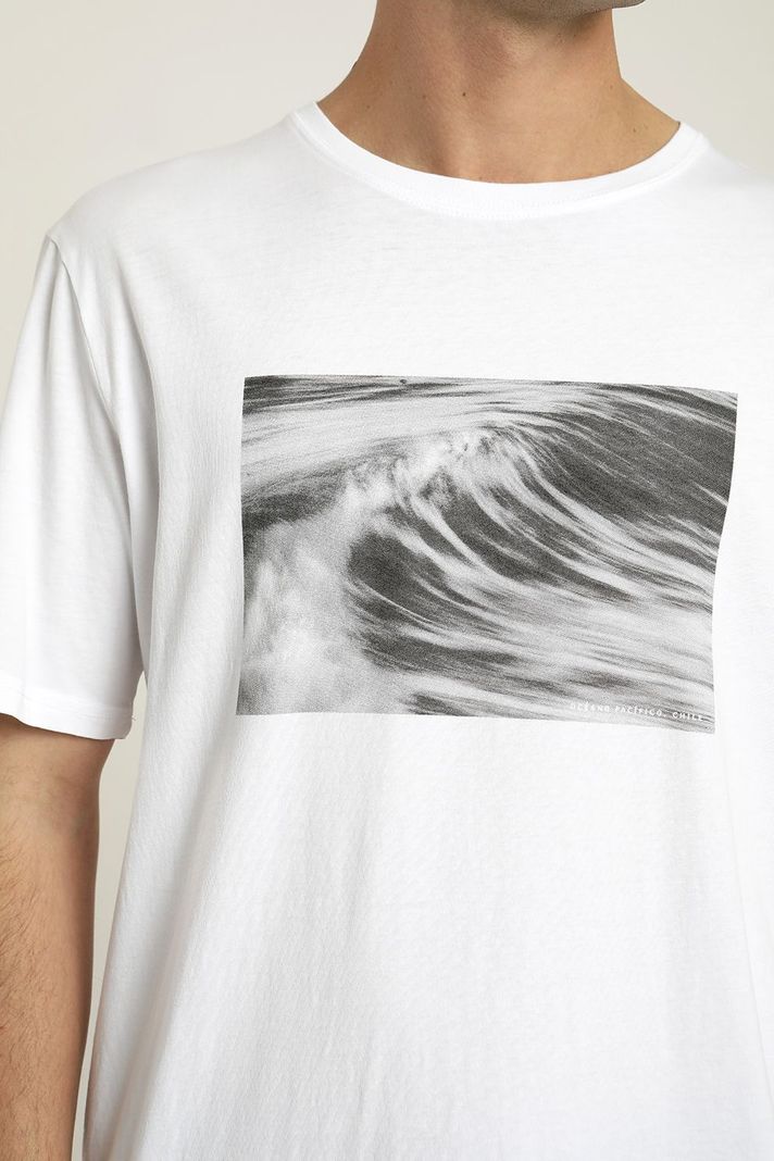 Polera manga corta hombre Foto océano blanco -1