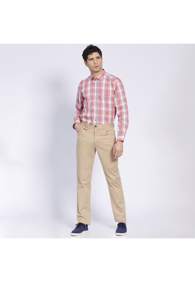 Pantalón Hombre 5 Bolsillos Slim Fit Spandex Beige-0