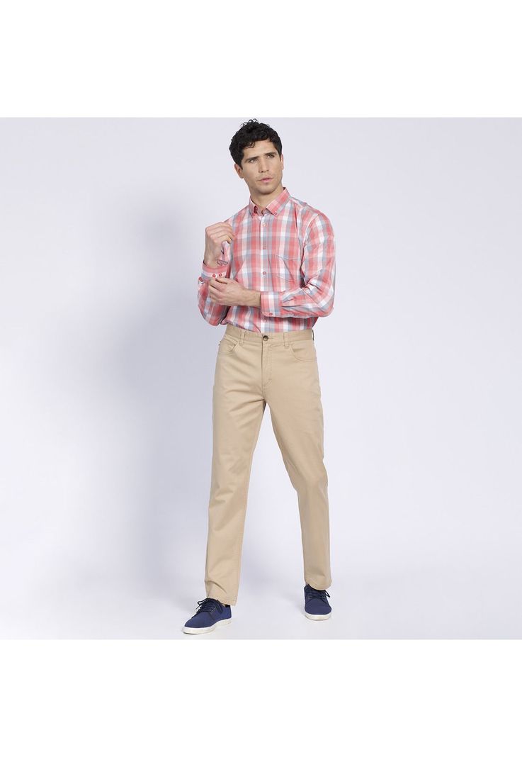 Pantalón Hombre 5 Bolsillos Slim Fit Spandex Beige-1