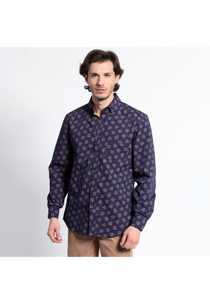 Camisa Manga Larga Estampada Microprint-0