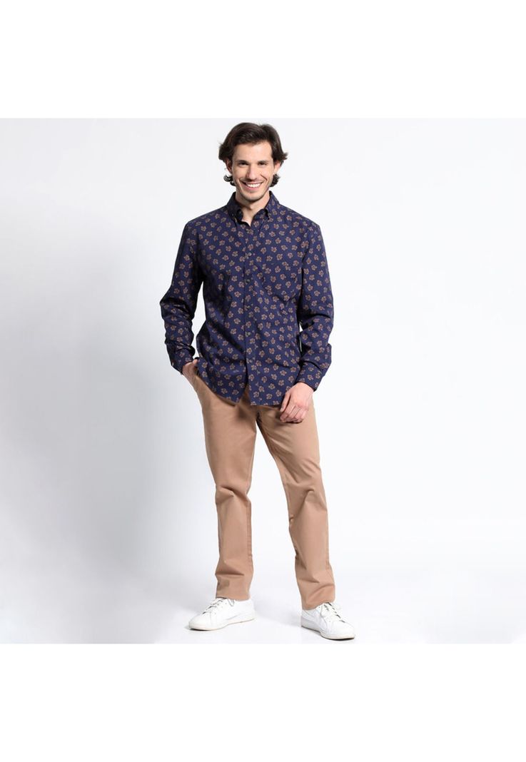 Camisa Manga Larga Estampada Microprint-2