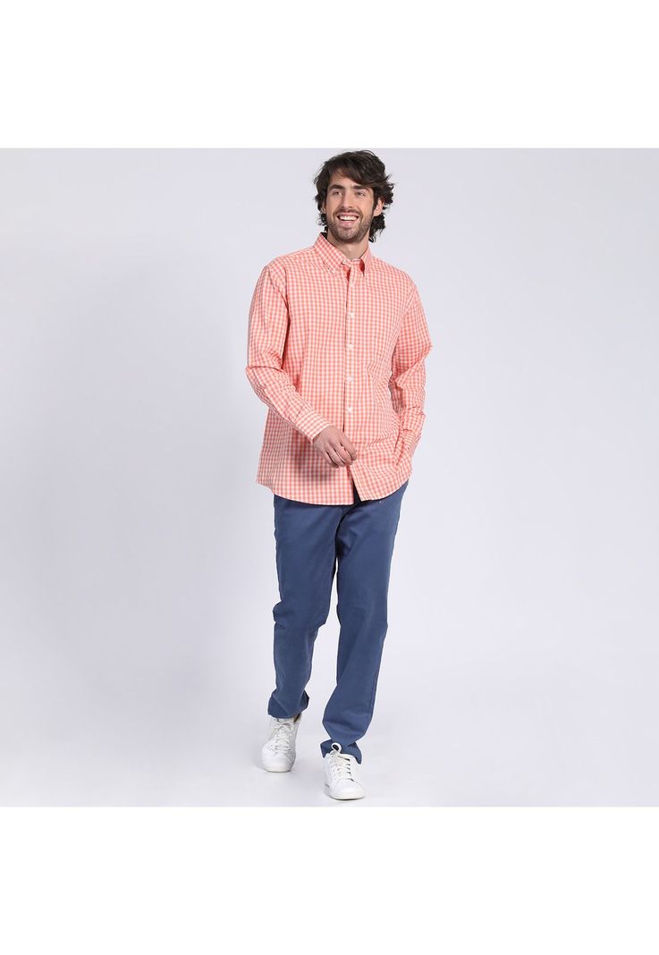 Camisa Manga Larga Fantasía Premium Regular Fit Botón Cuello Naranja claro
