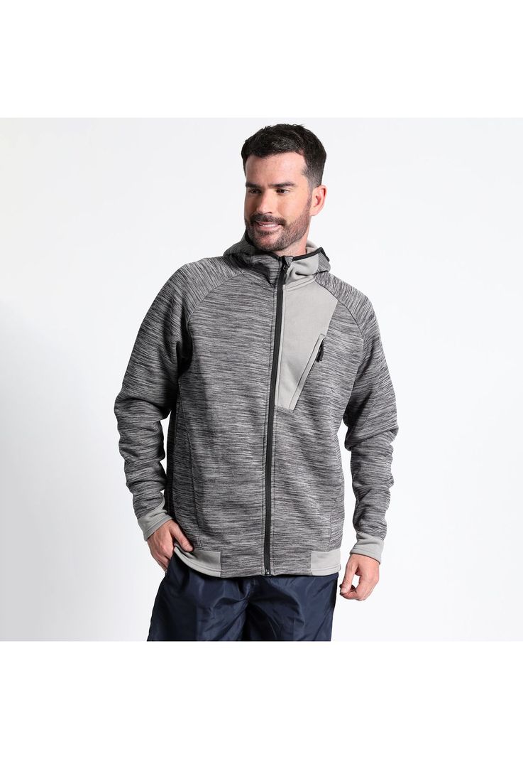 Poleron Full Zipper Cuello Alto Con Capucha Gris Oscuro S