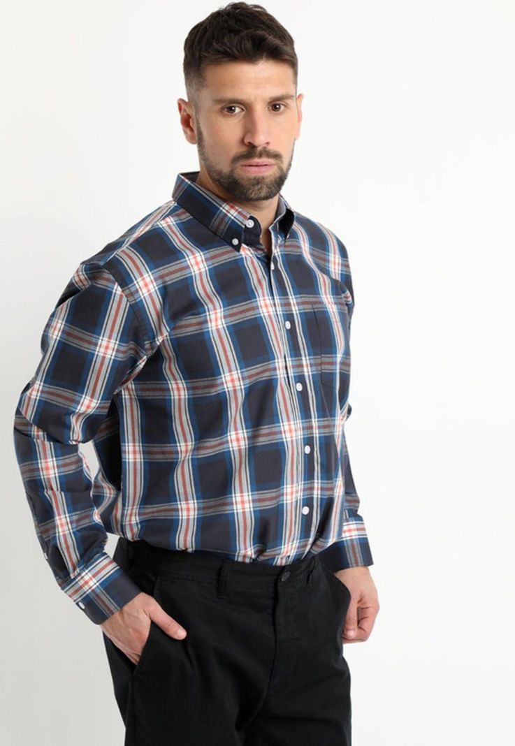 Camisa Fantasia Premium Manga Larga Boton Cuello Azul Marino-1