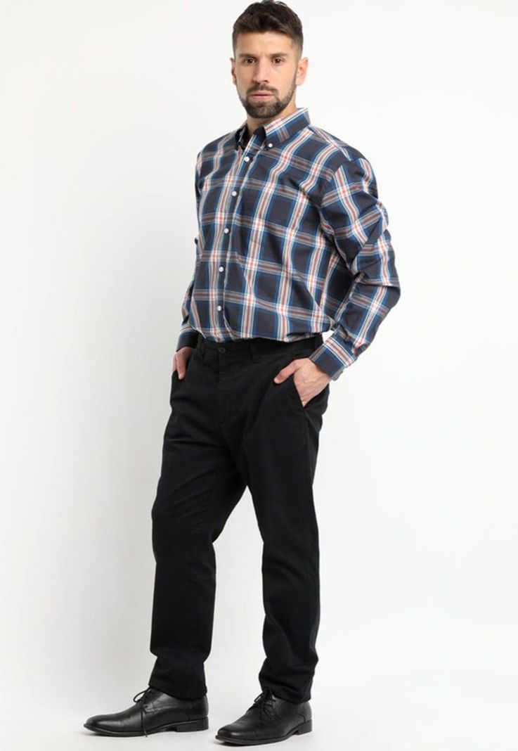 Camisa Fantasia Premium Manga Larga Boton Cuello Azul Marino-2