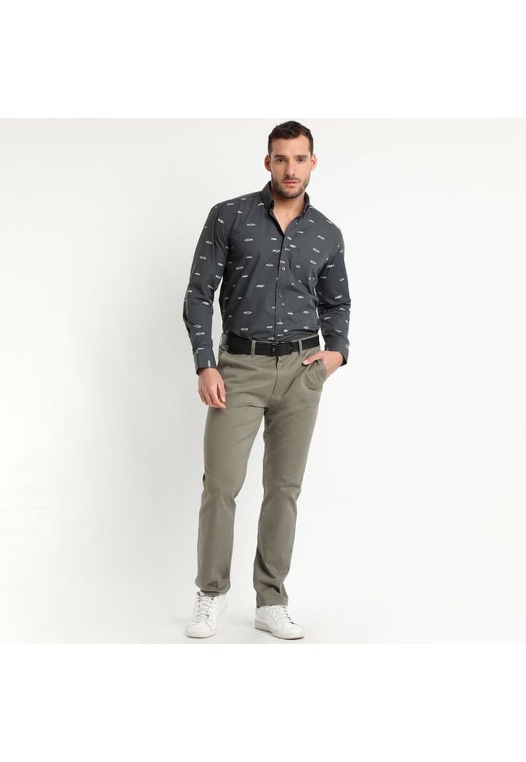 Camisa Trevira Estampada Azul Marino-0