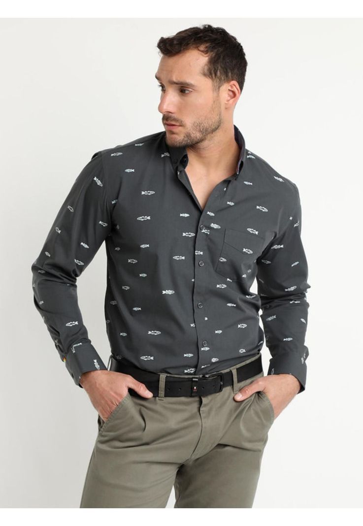 Camisa Trevira Estampada Azul Marino-1