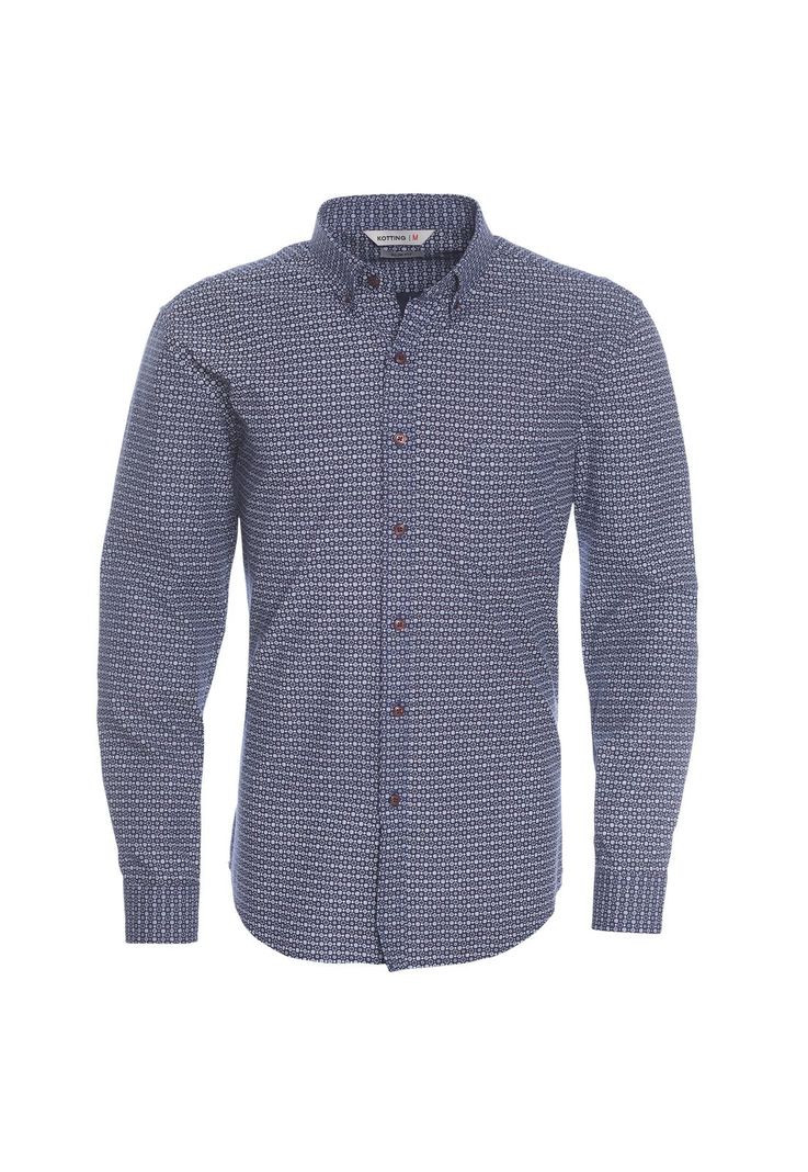 Camisa Manga Larga Fantasía Estampada Slim Fit Botón Cuello Azul Marino-0