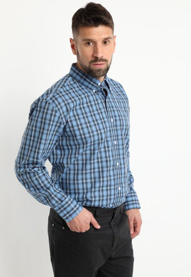 Camisa Fantasia Premium Manga Larga Boton Cuello Celeste-1